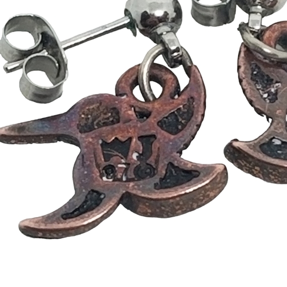 WALDECK JOHNSON VINTAGE NAVAJO DESIGNER COPPER HUMMINGBIRD DROP EARRINGS - Picture 5 of 5